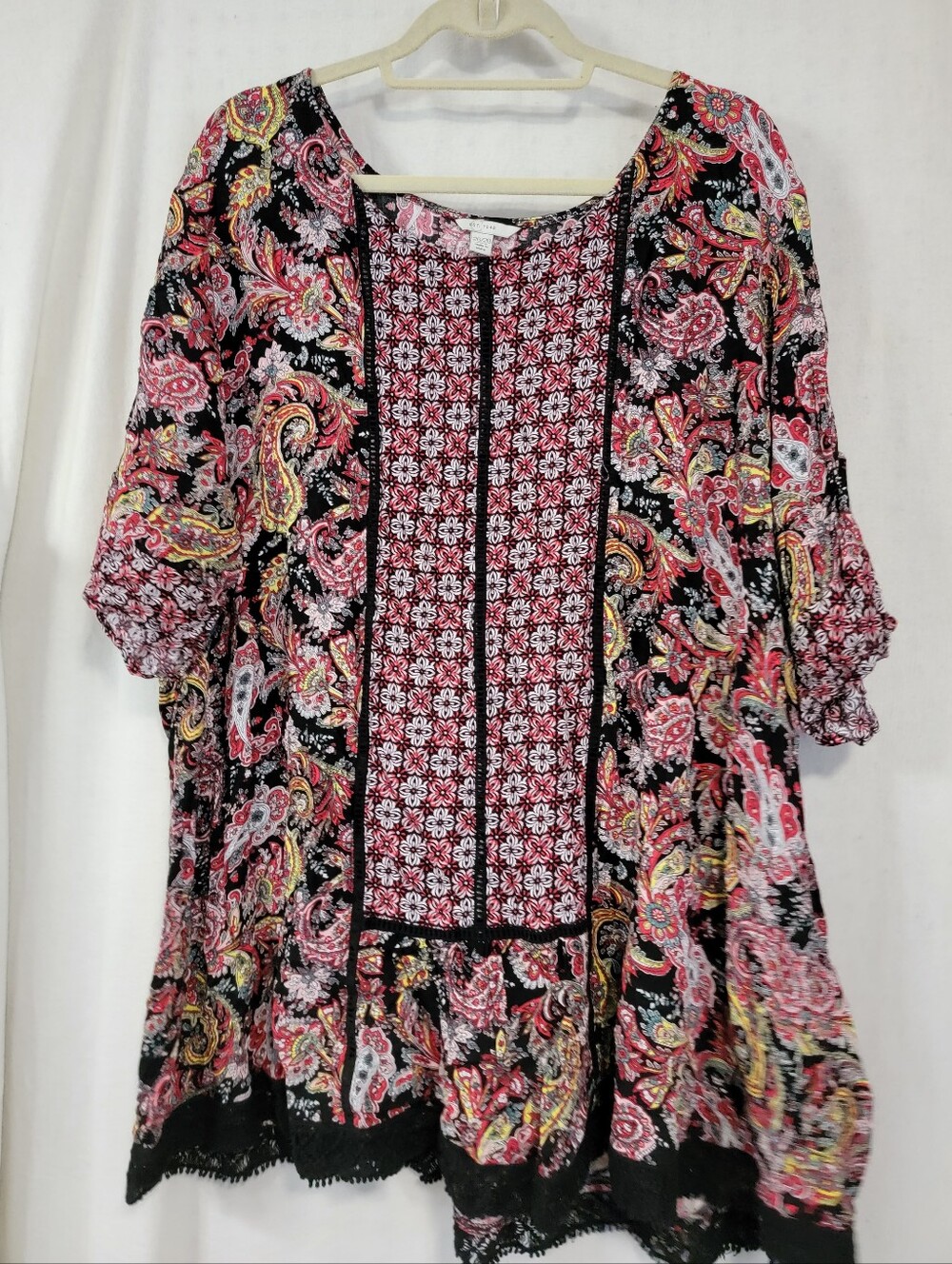 Cato Black Tunic with Pink Paisley & Yellow Accents Plus Size 26/28